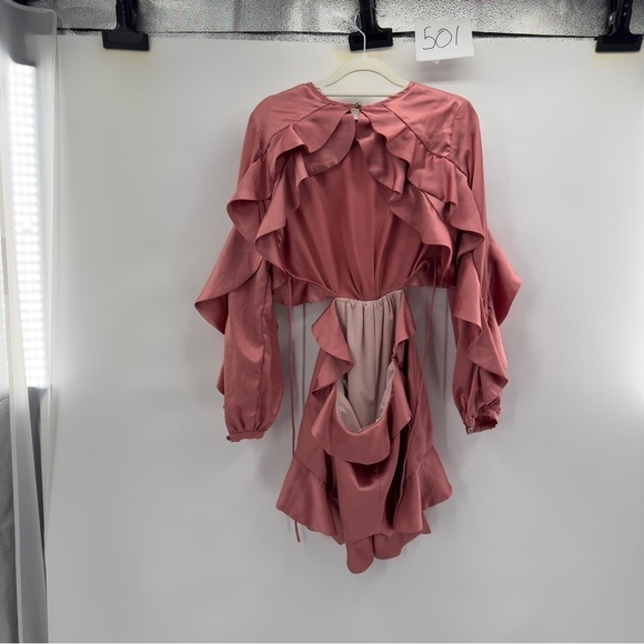 Nasty Girl cutout pink the old satin romper pink open back long sleeve size 8 - Picture 3 of 14